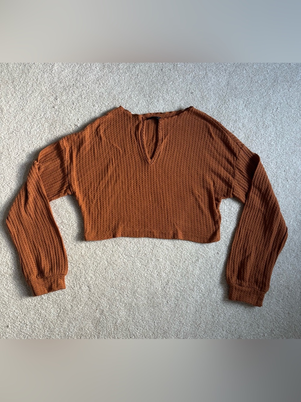 SHEIN Cropped Waffle Knit Top - Burnt Orange